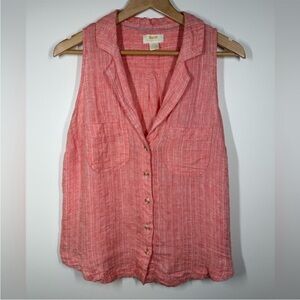 Anthropologie Maeve Pink Linen Blend Button Up Tank Blouse Size 12